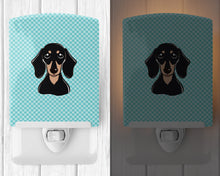 Load image into Gallery viewer, Checkerboard Blue Smooth Black and Tan Dachshund Ceramic Night Light BB1153CNL