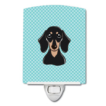 Load image into Gallery viewer, Checkerboard Blue Smooth Black and Tan Dachshund Ceramic Night Light BB1153CNL