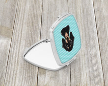 Load image into Gallery viewer, Checkerboard Blue Smooth Black and Tan Dachshund Compact Mirror – Stylish Purse Mirror with Artistic Covers BB1153SCM