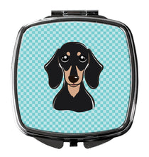 Load image into Gallery viewer, Checkerboard Blue Smooth Black and Tan Dachshund Compact Mirror – Stylish Purse Mirror with Artistic Covers BB1153SCM