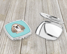Load image into Gallery viewer, Checkerboard Blue Cocker Spaniel Compact Mirror – Stylish Purse Mirror with Artistic Covers BB1154SCM