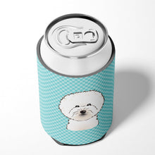 Load image into Gallery viewer, Checkerboard Blue Bichon Frise Can or Bottle Hugger BB1155CC