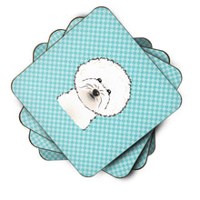 Load image into Gallery viewer, Checkerboard Blue Bichon Frise Coasters - Set of 4 Lightweight Foam, Absorbent Drink Coasters BB1155FC