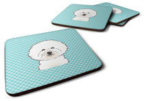 Load image into Gallery viewer, Checkerboard Blue Bichon Frise Coasters - Set of 4 Lightweight Foam, Absorbent Drink Coasters BB1155FC