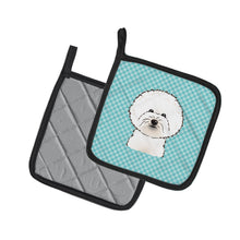 Load image into Gallery viewer, Checkerboard Blue Bichon Frise Pot Holders - Set of 2 - Heat-Resistant Kitchen Essentials BB1155PTHD