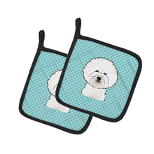 Load image into Gallery viewer, Checkerboard Blue Bichon Frise Pot Holders - Set of 2 - Heat-Resistant Kitchen Essentials BB1155PTHD
