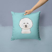 Load image into Gallery viewer, Checkerboard Blue Bichon Frise Canvas Throw Pillow - 14x14 Decorative Pillow – Art for Your Home &amp; Patio BB1155PW1414