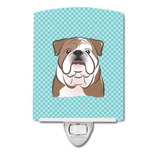 Load image into Gallery viewer, Checkerboard Blue English Bulldog  Ceramic Night Light BB1157CNL