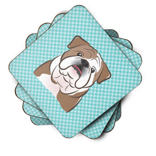 Load image into Gallery viewer, Checkerboard Blue English Bulldog  Coasters - Set of 4 Lightweight Foam, Absorbent Drink Coasters BB1157FC