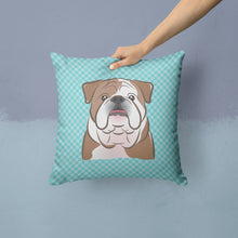 Load image into Gallery viewer, Checkerboard Blue English BulldogThrow Pillow - 14x14 Decorative Pillow – Art for Your Home &amp; Patio BB1157PW1414