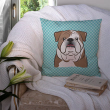 Load image into Gallery viewer, Checkerboard Blue English BulldogThrow Pillow - 14x14 Decorative Pillow – Art for Your Home &amp; Patio BB1157PW1414