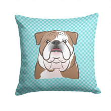 Load image into Gallery viewer, Checkerboard Blue English BulldogThrow Pillow - 14x14 Decorative Pillow – Art for Your Home &amp; Patio BB1157PW1414