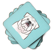 Load image into Gallery viewer, Checkerboard Blue White English Bulldog  Coasters - Set of 4 Lightweight Foam, Absorbent Drink Coasters BB1158FC