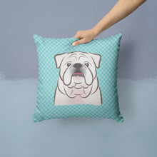 Load image into Gallery viewer, Checkerboard Blue White English BulldogThrow Pillow - 14x14 Decorative Pillow – Art for Your Home &amp; Patio BB1158PW1414