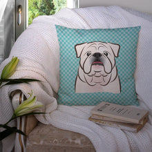 Load image into Gallery viewer, Checkerboard Blue White English BulldogThrow Pillow - 14x14 Decorative Pillow – Art for Your Home &amp; Patio BB1158PW1414