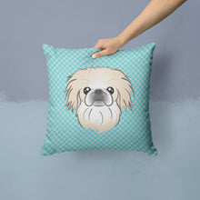 Load image into Gallery viewer, Checkerboard Blue Pekingese Canvas Throw Pillow - 14x14 Decorative Pillow – Art for Your Home &amp; Patio BB1159PW1414