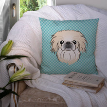 Load image into Gallery viewer, Checkerboard Blue Pekingese Canvas Throw Pillow - 14x14 Decorative Pillow – Art for Your Home &amp; Patio BB1159PW1414