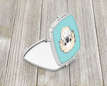 Load image into Gallery viewer, Checkerboard Blue Pekingese Compact Mirror – Stylish Purse Mirror with Artistic Covers BB1159SCM