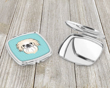 Load image into Gallery viewer, Checkerboard Blue Pekingese Compact Mirror – Stylish Purse Mirror with Artistic Covers BB1159SCM