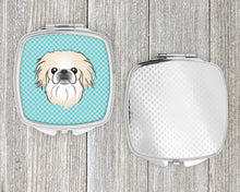 Load image into Gallery viewer, Checkerboard Blue Pekingese Compact Mirror – Stylish Purse Mirror with Artistic Covers BB1159SCM