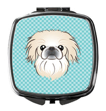 Load image into Gallery viewer, Checkerboard Blue Pekingese Compact Mirror – Stylish Purse Mirror with Artistic Covers BB1159SCM