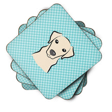 Load image into Gallery viewer, Checkerboard Blue Yellow Labrador Coasters - Set of 4 Lightweight Foam, Absorbent Drink Coasters BB1160FC
