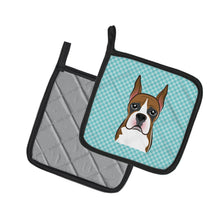 Load image into Gallery viewer, Checkerboard Blue Boxer Pot Holders - Set of 2 - Heat-Resistant Kitchen Essentials BB1161PTHD