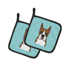 Load image into Gallery viewer, Checkerboard Blue Boxer Pot Holders - Set of 2 - Heat-Resistant Kitchen Essentials BB1161PTHD