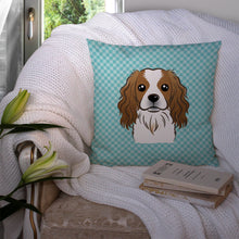 Load image into Gallery viewer, Checkerboard Blue Cavalier Spaniel Canvas Throw Pillow - 14x14 Decorative Pillow – Art for Your Home &amp; Patio BB1162PW1414