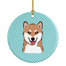 Load image into Gallery viewer, Checkerboard Blue Shiba Inu Ceramic Ornament BB1163CO1