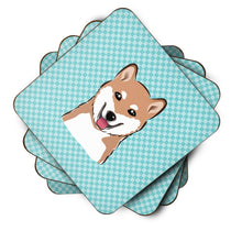 Load image into Gallery viewer, Checkerboard Blue Shiba Inu Coasters - Set of 4 Lightweight Foam, Absorbent Drink Coasters BB1163FC
