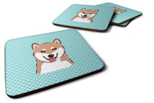 Load image into Gallery viewer, Checkerboard Blue Shiba Inu Coasters - Set of 4 Lightweight Foam, Absorbent Drink Coasters BB1163FC