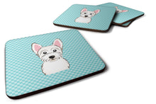 Load image into Gallery viewer, Checkerboard Blue Westie Coasters - Set of 4 Lightweight Foam, Absorbent Drink Coasters BB1164FC