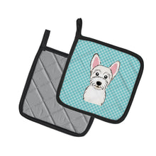 Load image into Gallery viewer, Checkerboard Blue Westie Pot Holders - Set of 2 - Heat-Resistant Kitchen Essentials BB1164PTHD