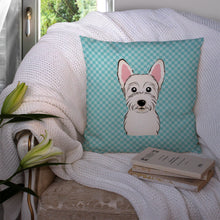 Load image into Gallery viewer, Checkerboard Blue Westie Canvas Throw Pillow - 14x14 Decorative Pillow – Art for Your Home &amp; Patio BB1164PW1414