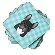 Load image into Gallery viewer, Checkerboard Blue French Bulldog Coasters - Set of 4 Lightweight Foam, Absorbent Drink Coasters BB1165FC