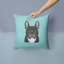 Load image into Gallery viewer, Checkerboard Blue French Bulldog Canvas Throw Pillow - 14x14 Decorative Pillow – Art for Your Home &amp; Patio BB1165PW1414