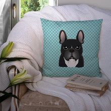 Load image into Gallery viewer, Checkerboard Blue French Bulldog Canvas Throw Pillow - 14x14 Decorative Pillow – Art for Your Home &amp; Patio BB1165PW1414