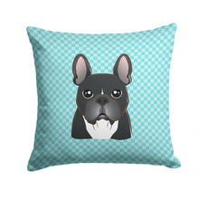 Load image into Gallery viewer, Checkerboard Blue French Bulldog Canvas Throw Pillow - 14x14 Decorative Pillow – Art for Your Home &amp; Patio BB1165PW1414