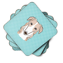 Load image into Gallery viewer, Checkerboard Blue Borzoi Coasters - Set of 4 Lightweight Foam, Absorbent Drink Coasters BB1166FC