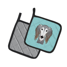 Load image into Gallery viewer, Checkerboard Blue Saluki Pot Holders - Set of 2 - Heat-Resistant Kitchen Essentials BB1167PTHD