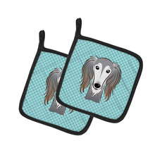 Load image into Gallery viewer, Checkerboard Blue Saluki Pot Holders - Set of 2 - Heat-Resistant Kitchen Essentials BB1167PTHD