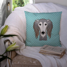 Load image into Gallery viewer, Checkerboard Blue Saluki Canvas Throw Pillow - 14x14 Decorative Pillow – Art for Your Home &amp; Patio BB1167PW1414