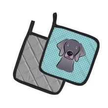 Load image into Gallery viewer, Checkerboard Blue Weimaraner Pot Holders - Set of 2 - Heat-Resistant Kitchen Essentials BB1169PTHD