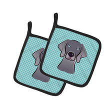 Load image into Gallery viewer, Checkerboard Blue Weimaraner Pot Holders - Set of 2 - Heat-Resistant Kitchen Essentials BB1169PTHD