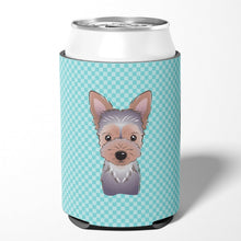 Load image into Gallery viewer, Checkerboard Blue Yorkie Puppy Can or Bottle Hugger BB1170CC