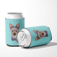 Load image into Gallery viewer, Checkerboard Blue Yorkie Puppy Can or Bottle Hugger BB1170CC