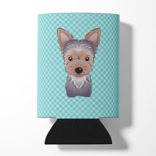 Load image into Gallery viewer, Checkerboard Blue Yorkie Puppy Can or Bottle Hugger BB1170CC