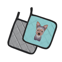 Load image into Gallery viewer, Checkerboard Blue Yorkie Puppy Pot Holders - Set of 2 - Heat-Resistant Kitchen Essentials BB1170PTHD
