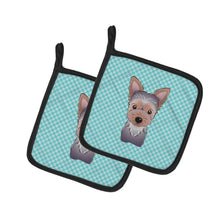 Load image into Gallery viewer, Checkerboard Blue Yorkie Puppy Pot Holders - Set of 2 - Heat-Resistant Kitchen Essentials BB1170PTHD